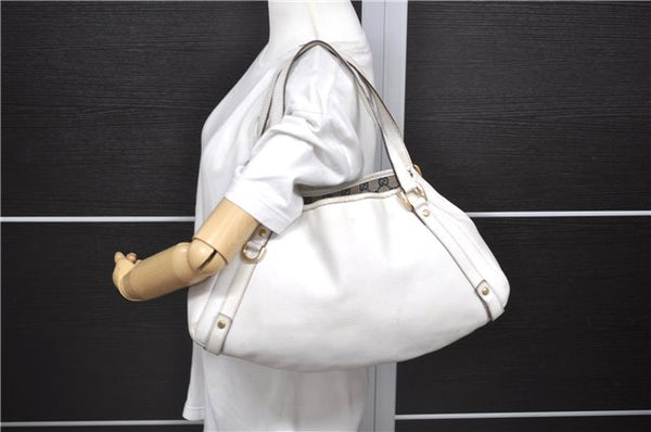 Authentic GUCCI Abbey Shoulder Tote Bag Purse Leather 130736 White 0589D