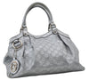 Authentic GUCCI Guccissima Sukey Tote Bag GG Leather 211944 Silver 0595F