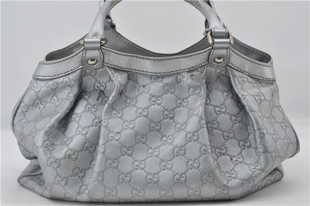 Authentic GUCCI Guccissima Sukey Tote Bag GG Leather 211944 Silver 0595F