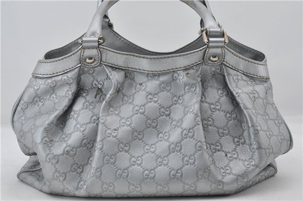 Authentic GUCCI Guccissima Sukey Tote Bag GG Leather 211944 Silver 0595F