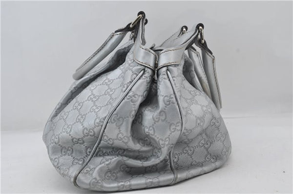 Authentic GUCCI Guccissima Sukey Tote Bag GG Leather 211944 Silver 0595F
