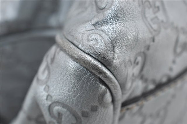 Authentic GUCCI Guccissima Sukey Tote Bag GG Leather 211944 Silver 0595F