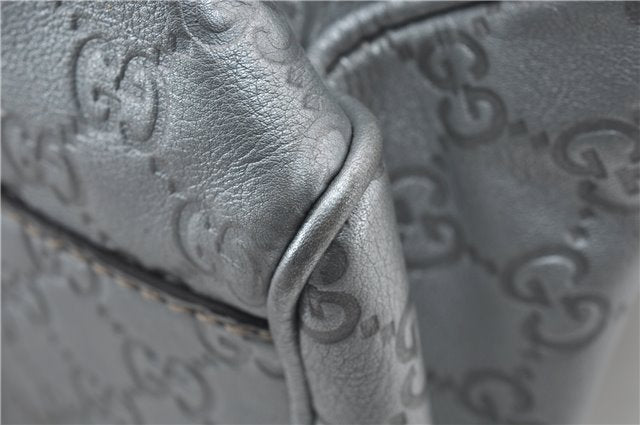 Authentic GUCCI Guccissima Sukey Tote Bag GG Leather 211944 Silver 0595F