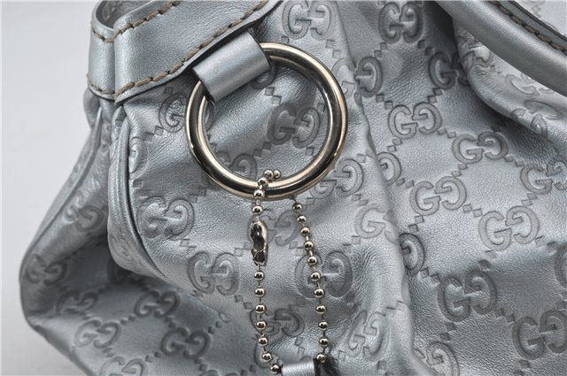Authentic GUCCI Guccissima Sukey Tote Bag GG Leather 211944 Silver 0595F