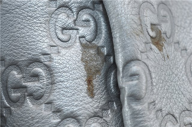 Authentic GUCCI Guccissima Sukey Tote Bag GG Leather 211944 Silver 0595F