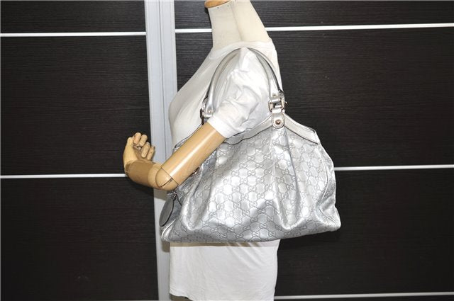 Authentic GUCCI Guccissima Sukey Tote Bag GG Leather 211944 Silver 0595F