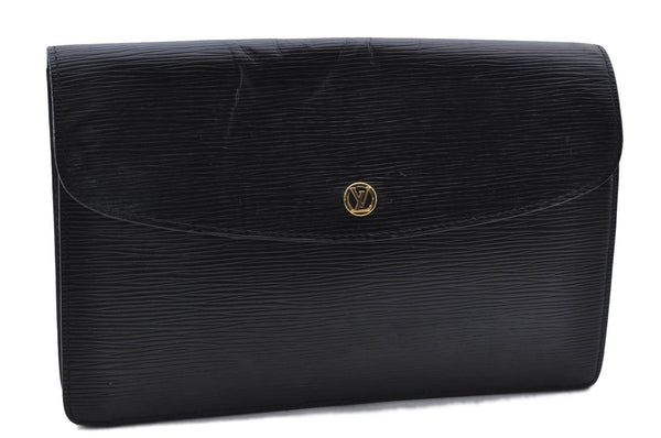 Authentic Louis Vuitton Epi Montaigne 27 Clutch Bag Black M52652 LV 0603D