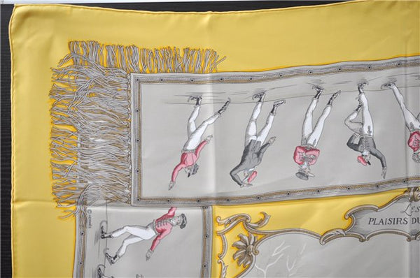 Authentic HERMES Carre 90 Scarf "PLAISIRS DU FROID" Silk Yellow 0606F