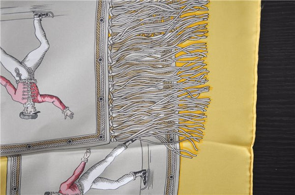 Authentic HERMES Carre 90 Scarf "PLAISIRS DU FROID" Silk Yellow 0606F