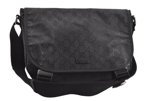 Authentic GUCCI Impreme Shoulder Crossbody Bag GG PVC Leather 201732 Black 0609I