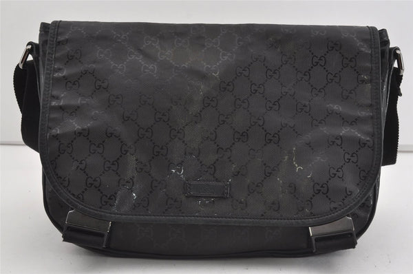 Authentic GUCCI Impreme Shoulder Crossbody Bag GG PVC Leather 201732 Black 0609I