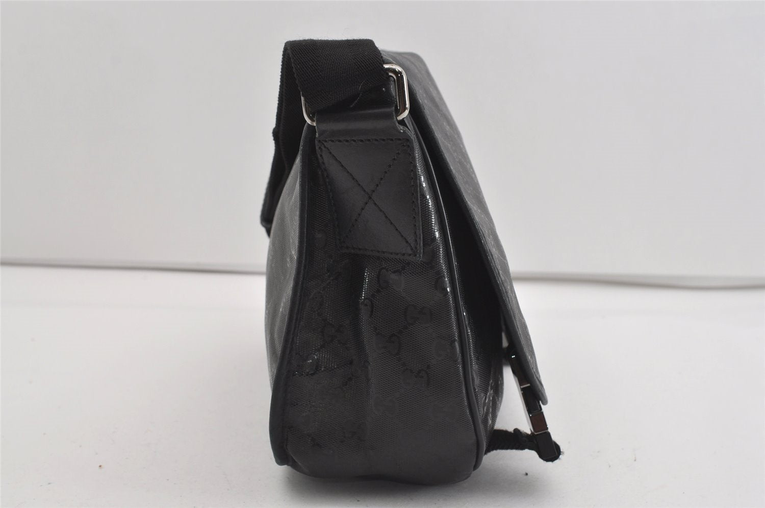 Authentic GUCCI Impreme Shoulder Crossbody Bag GG PVC Leather 201732 Black 0609I