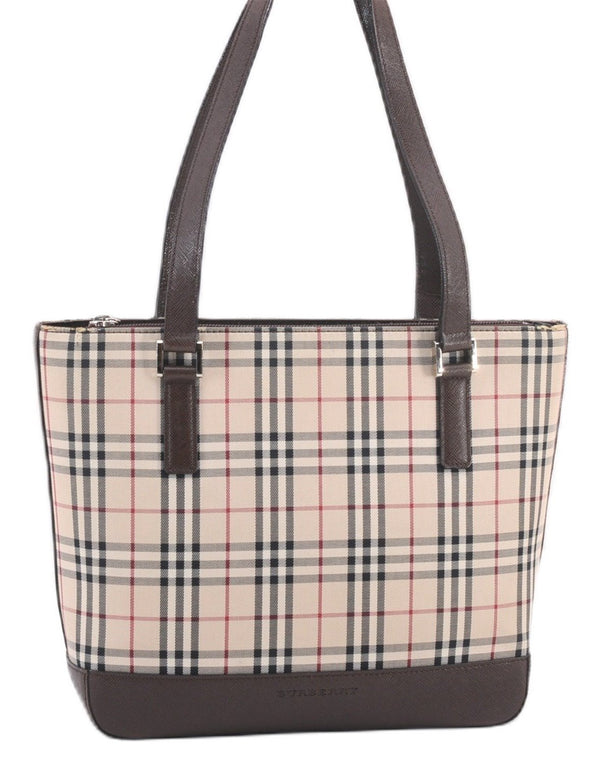 Authentic BURBERRY Nova Check Shoulder Tote Bag Purse Canvas Leather Brown 0615F