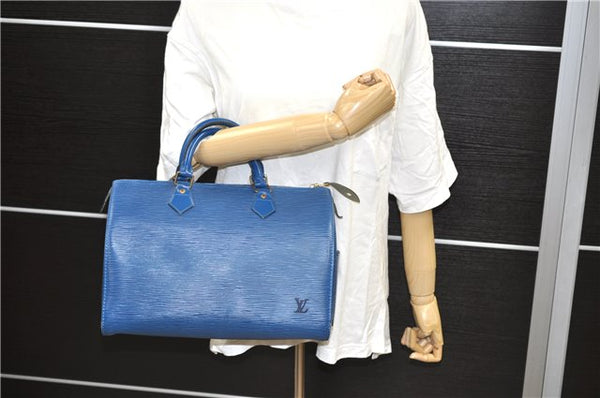 Authentic Louis Vuitton Epi Speedy 30 Hand Bag Blue M43005 LV 0623D