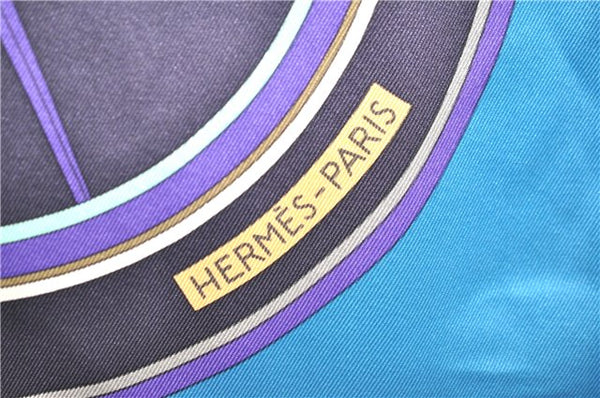 Authentic HERMES Carre 65 Scarf "WASHINGTON'S CARRIAGE" Silk Blue Box 0625D