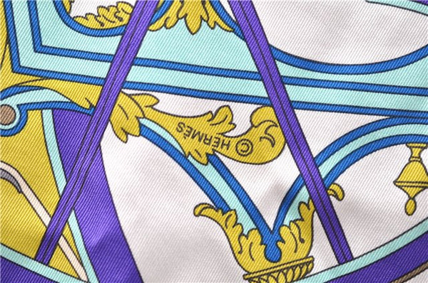 Authentic HERMES Carre 65 Scarf "WASHINGTON'S CARRIAGE" Silk Blue Box 0625D