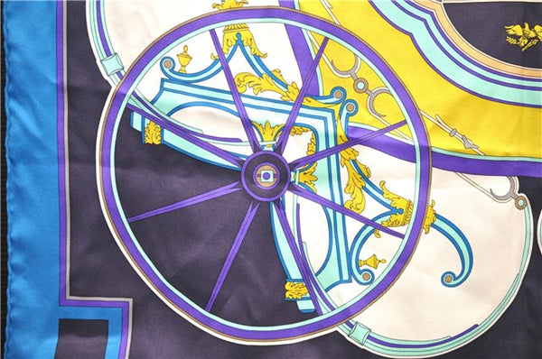 Authentic HERMES Carre 65 Scarf "WASHINGTON'S CARRIAGE" Silk Blue Box 0625D