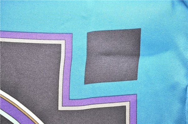 Authentic HERMES Carre 65 Scarf "WASHINGTON'S CARRIAGE" Silk Blue Box 0625D