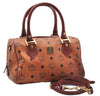 Authentic MCM Visetos Leather Vintage 2Way Shoulder Hand Boston Bag Brown 0626F