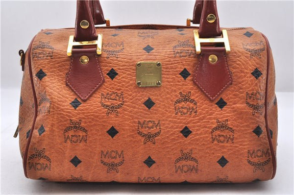 Authentic MCM Visetos Leather Vintage 2Way Shoulder Hand Boston Bag Brown 0626F