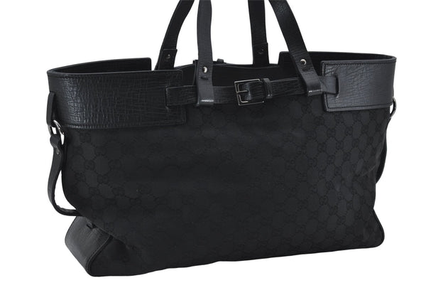 Authentic GUCCI Shoulder Tote Hand Bag GG Canvas Leather 106251 Black 0627E