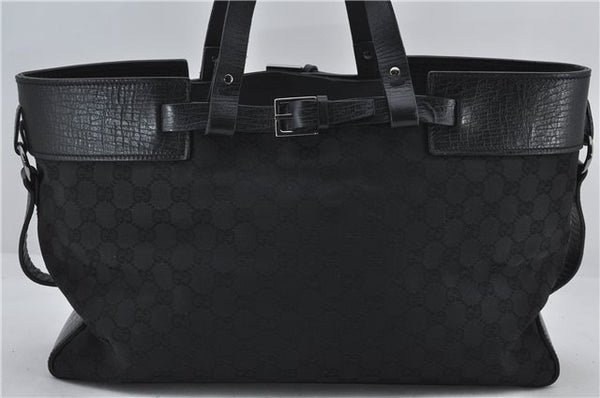 Authentic GUCCI Shoulder Tote Hand Bag GG Canvas Leather 106251 Black 0627E