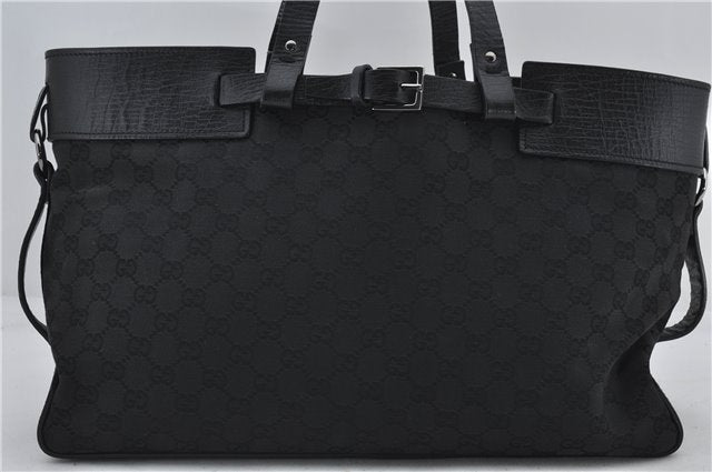 Authentic GUCCI Shoulder Tote Hand Bag GG Canvas Leather 106251 Black 0627E