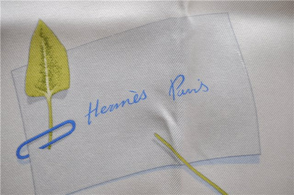 Authentic HERMES Carre 90 Scarf "Des fleurs pour le dire" Silk Light Blue 0628D