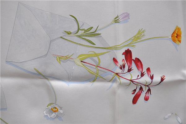 Authentic HERMES Carre 90 Scarf "Des fleurs pour le dire" Silk Light Blue 0628D