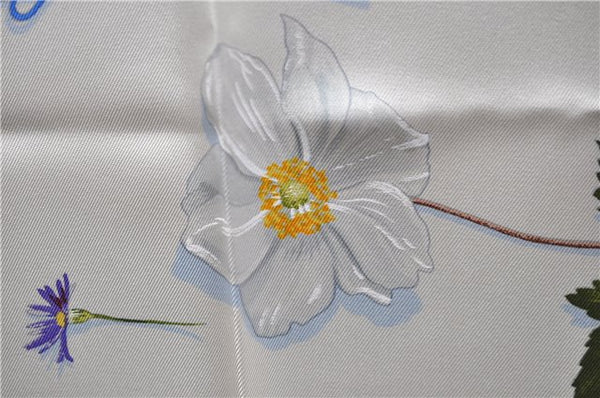 Authentic HERMES Carre 90 Scarf "Des fleurs pour le dire" Silk Light Blue 0628D