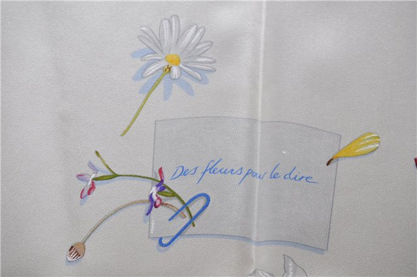 Authentic HERMES Carre 90 Scarf "Des fleurs pour le dire" Silk Light Blue 0628D