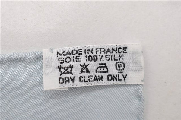 Authentic HERMES Carre 90 Scarf "Des fleurs pour le dire" Silk Light Blue 0628D