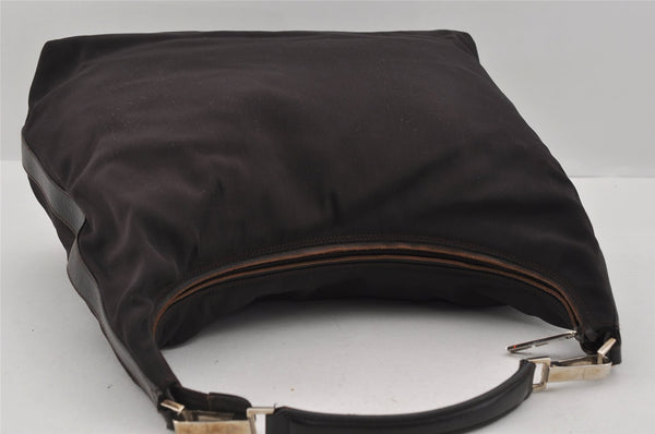 Authentic GUCCI Vintage Shoulder Hand Bag Nylon Leather Brown 0629I