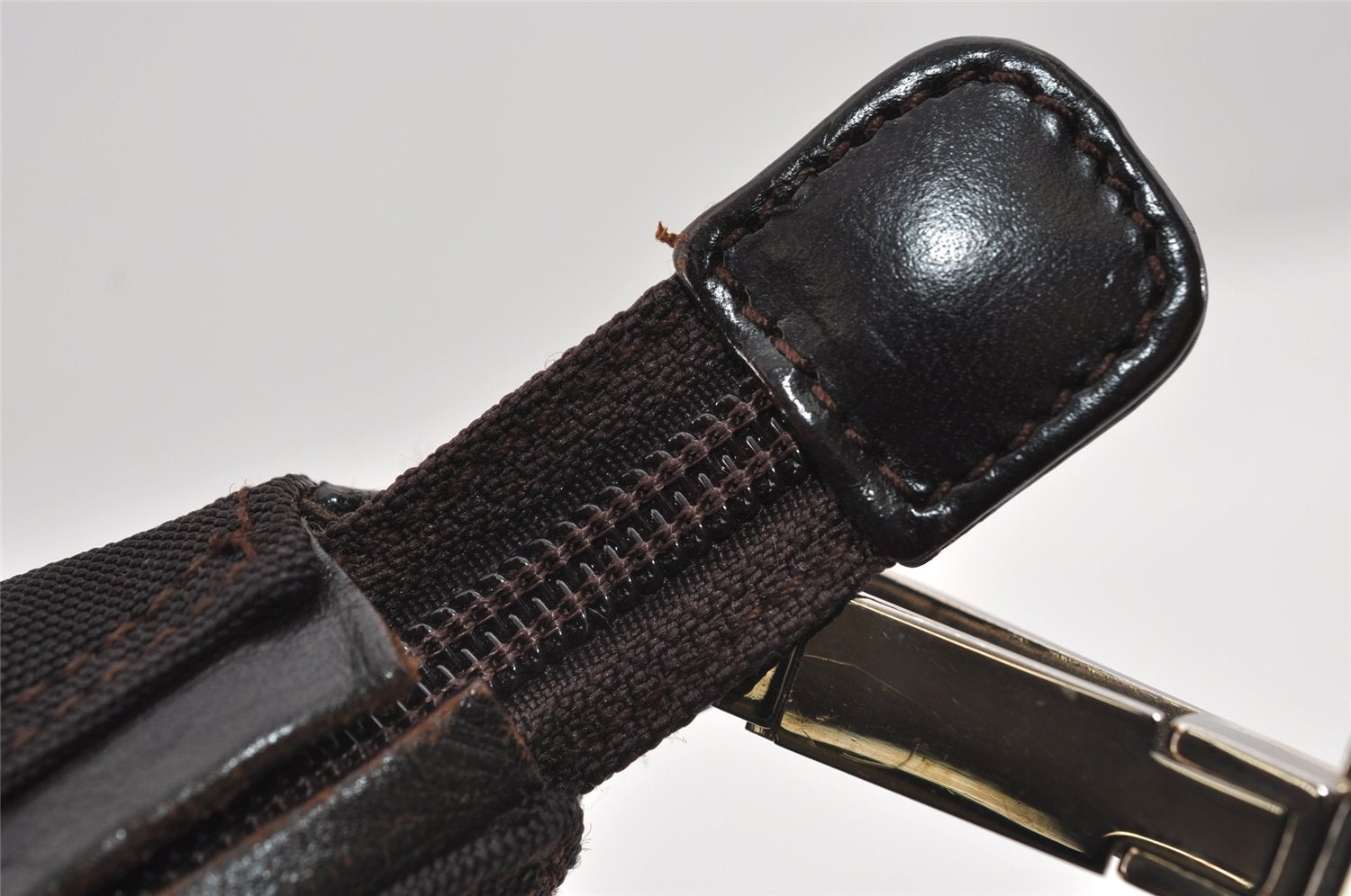 Authentic GUCCI Vintage Shoulder Hand Bag Nylon Leather Brown 0629I