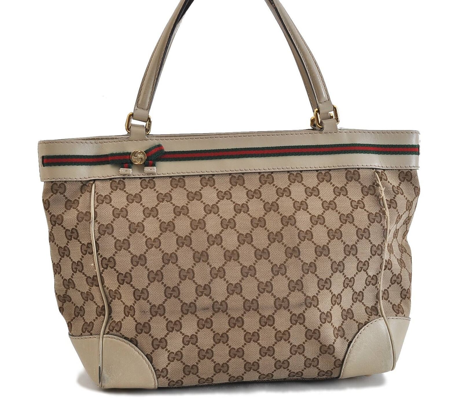 Auth GUCCI Web Sherry Line Mayfair Tote Bag Canvas Leather 257061 Brown 0634C