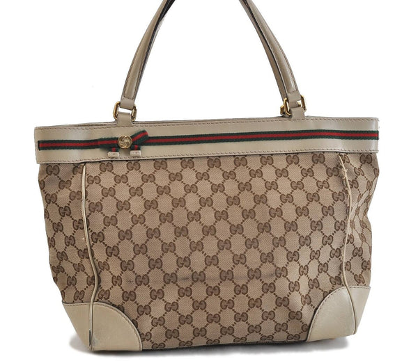 Auth GUCCI Web Sherry Line Mayfair Tote Bag Canvas Leather 257061 Brown 0634C