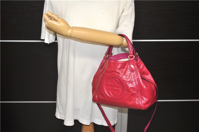 Authentic GUCCI SOHO 2Way Shoulder Hand Bag Enamel 336751 Pink 0639D