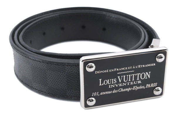 Louis Vuitton Damier Graphite Ceinture Inventeur Belt Black 39.4" M9632 LV 0640D