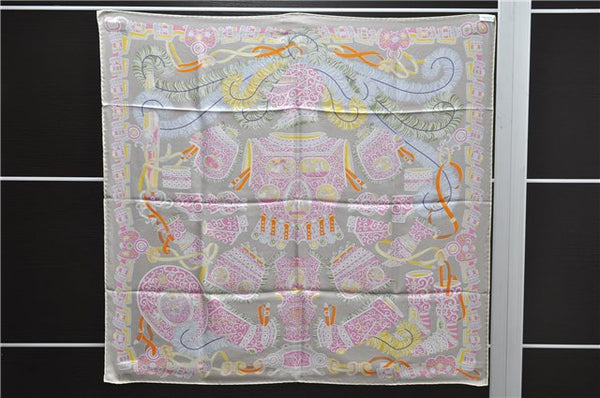 Authentic HERMES Carre 90 Scarf "SOUS LE GIDE DE MARS" Silk Yellow Box 0642D