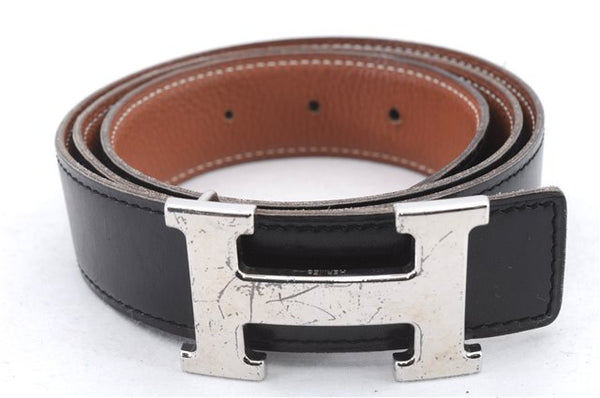 Authentic HERMES Constance Ladies Leather Belt Size 85cm 33.5" Black Brown 0647D