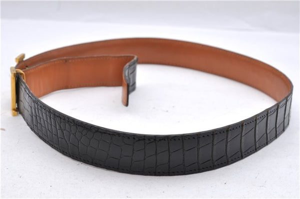 Authentic HERMES Porosus Design Ladies Leather Belt Size 85cm 33.5" Black 0648D