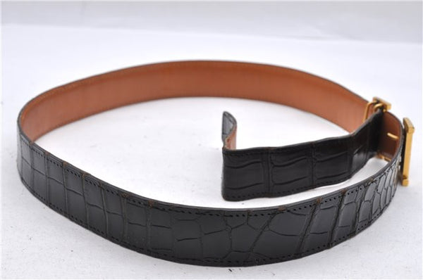 Authentic HERMES Porosus Design Ladies Leather Belt Size 85cm 33.5" Black 0648D