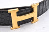 Authentic HERMES Porosus Design Ladies Leather Belt Size 85cm 33.5" Black 0648D