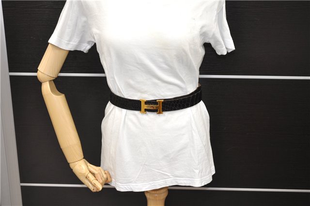 Authentic HERMES Porosus Design Ladies Leather Belt Size 85cm 33.5