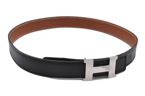 Auth HERMES Mini Constance Ladies Leather Belt Size 65cm 25.6" Black Brown 0650D