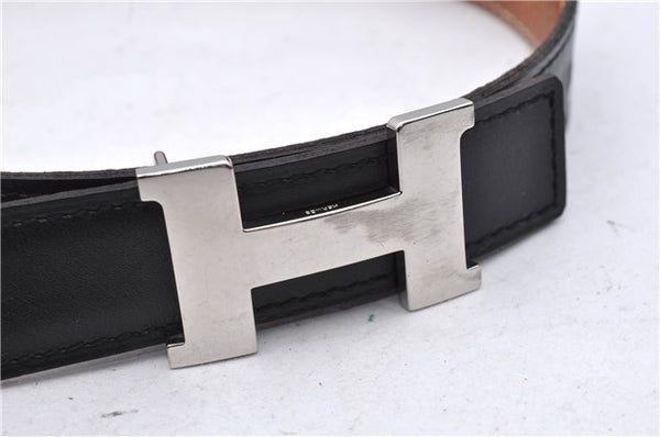 Auth HERMES Mini Constance Ladies Leather Belt Size 65cm 25.6" Black Brown 0650D