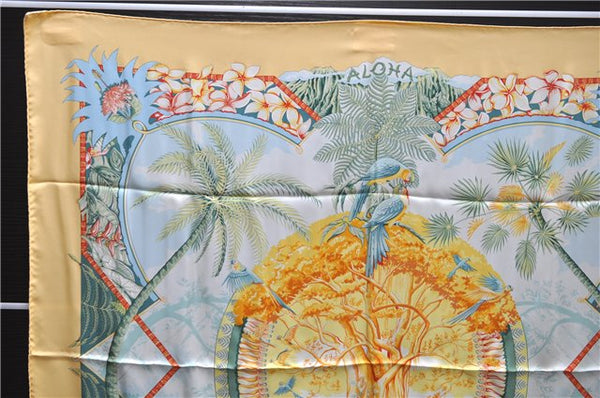 Authentic HERMES Carre 90 Scarf "ALOHA" Silk Orange Box 0656D