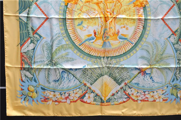 Authentic HERMES Carre 90 Scarf "ALOHA" Silk Orange Box 0656D