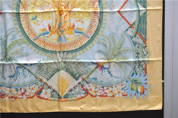 Authentic HERMES Carre 90 Scarf "ALOHA" Silk Orange Box 0656D