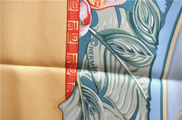 Authentic HERMES Carre 90 Scarf "ALOHA" Silk Orange Box 0656D